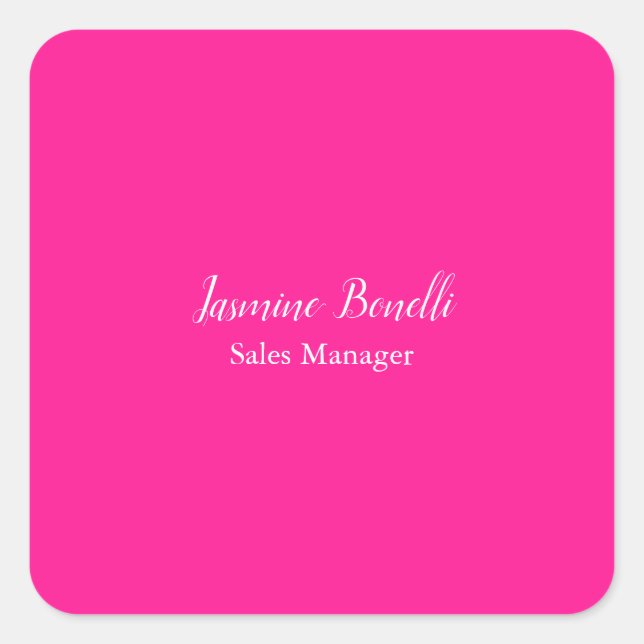 Professional Modern Minimalist Deep Pink Square Sticker (Front)