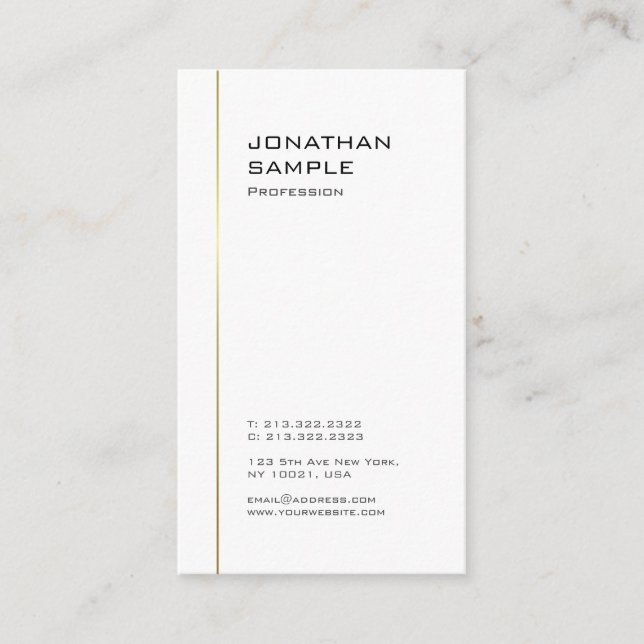Professional Modern Minimalist Gold White Template Business Card (Front)
