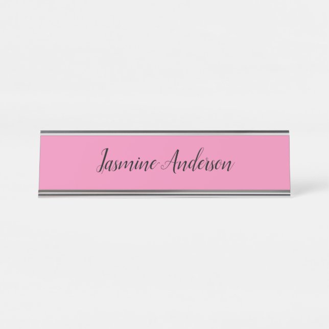 Professional Modern Minimalist Pink Desk Name Plate (Front)
