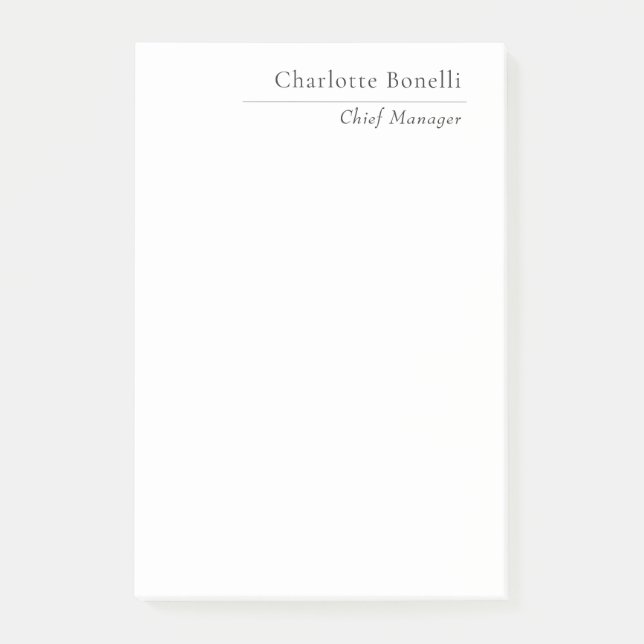 Professional Modern Minimalist Plain Black & White Post-it Notes (Front)