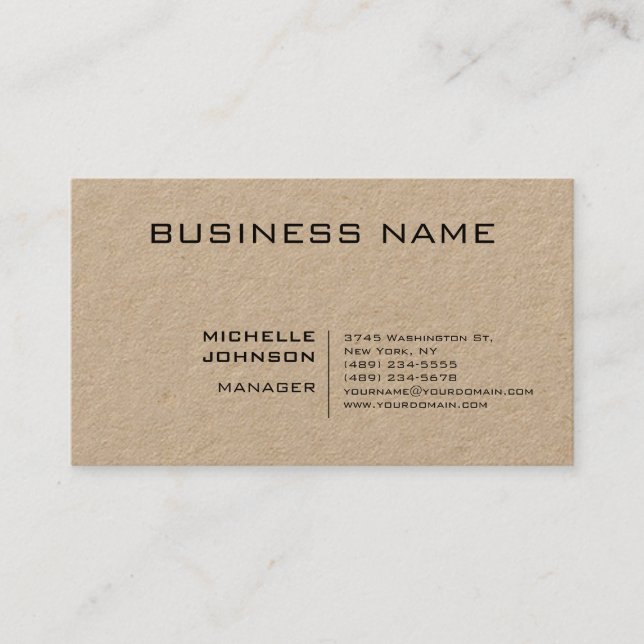 Professional Modern Minimalist Plain Kraft Business Card (Front)
