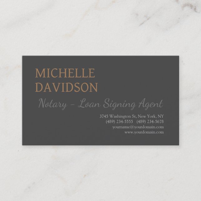 Professional Modern Minimalist Plain Notary Business Card (Front)