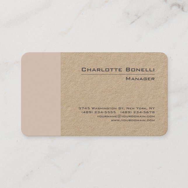 Professional Modern Minimalist Plain Premium Kraft Business Card (Front)