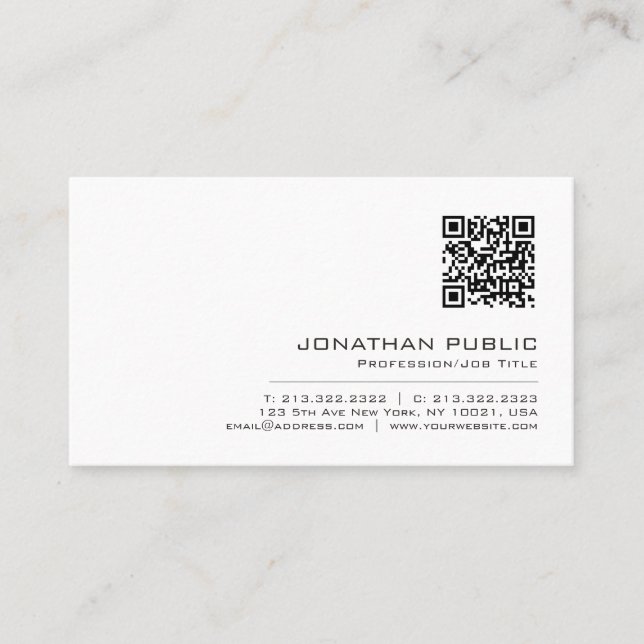 Professional Modern Minimalist QR Code Business Card (Front)