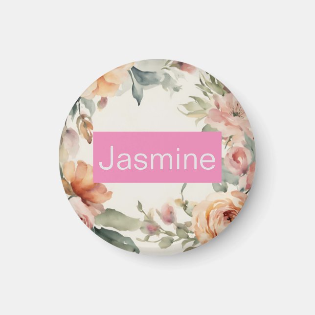 Professional Modern Minimalist Roses Floral Name Magnet (Front)