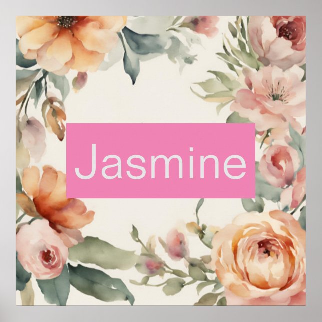 Professional Modern Minimalist Roses Floral Name Poster (Front)