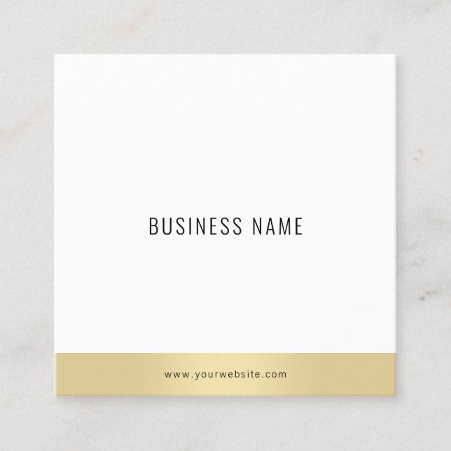 Professional Modern Minimalist Template Gold White Square Business Card (Front)
