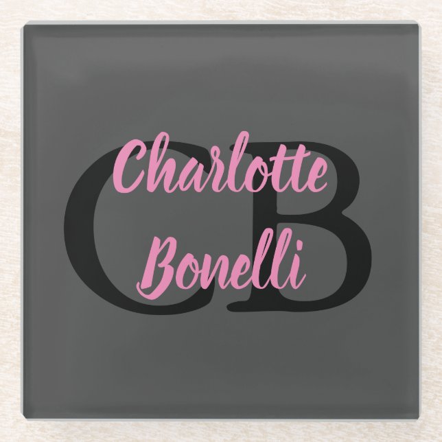 Professional Modern Monogram Name Minimalist Glass Coaster (Front)