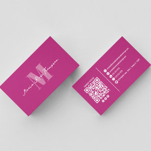 Professional Modern Monogram Pink QR Code Business Card