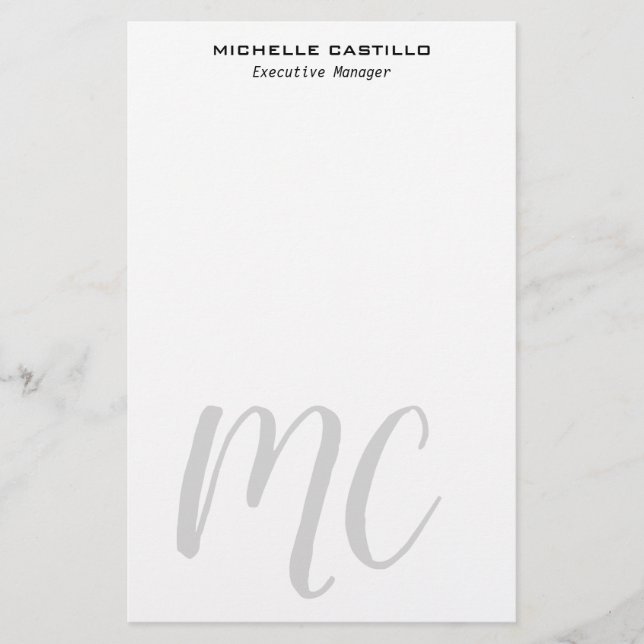 Professional Modern Monogrammed Minimalist Stationery (Front)