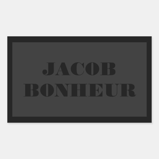 Professional Modern Name | Dark Grey & Black Rectangular Sticker (Front)