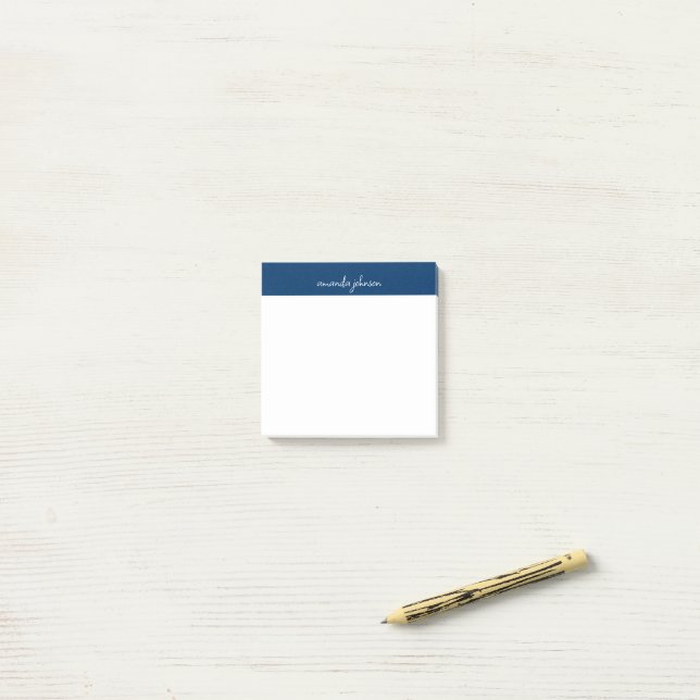 Professional Modern Navy Blue Monogram Full Name Post-it Notes (On Desk)