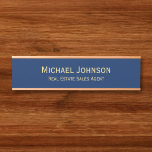Professional Modern Navy Blue Office Name Title Door Sign