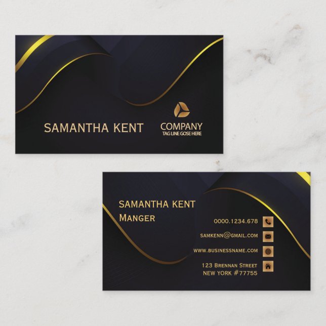 Professional Modern  Navy  & Gold  Business Card (Front/Back)