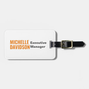 Professional Modern Orange White Minimalist Plain Luggage Tag