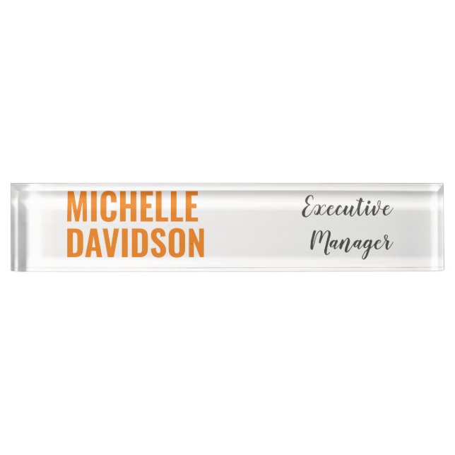 Professional Modern Orange White Minimalist Plain Nameplate (Front)