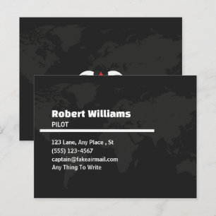 Professional Modern Pilot World Map Business Card