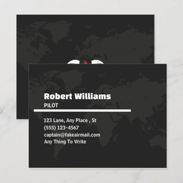 Professional Modern Pilot World Map Business Card (Front/Back)