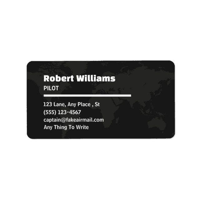 Professional Modern Pilot World Map Business Card Label (Front)