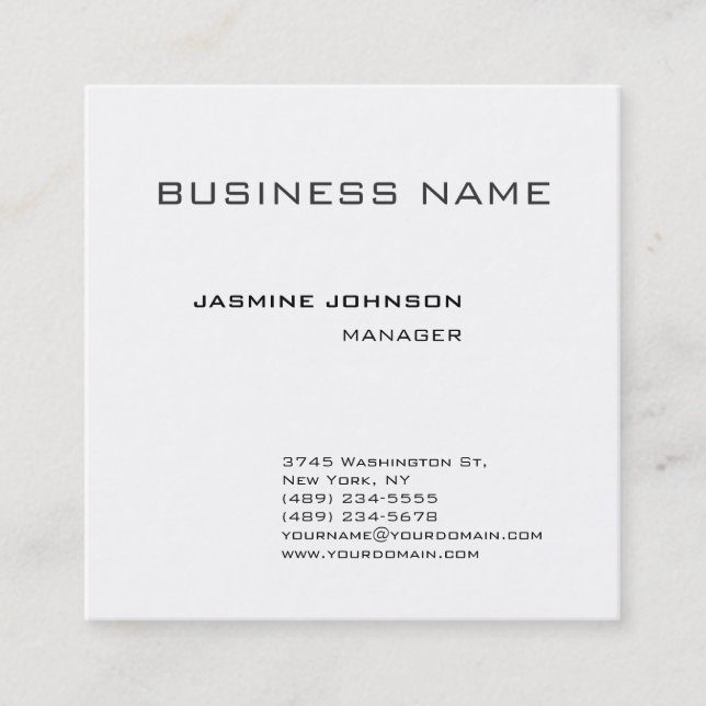 Professional modern plain minimalist square business card (Front)