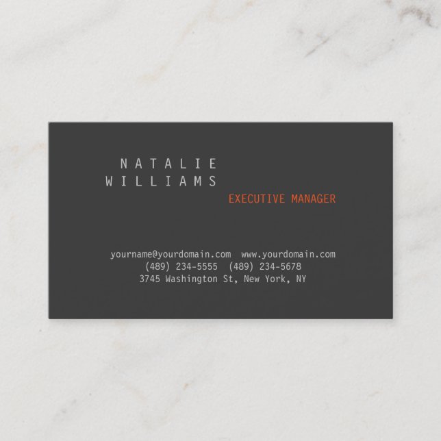 Professional Modern Plain Simple Grey Orange Business Card (Front)