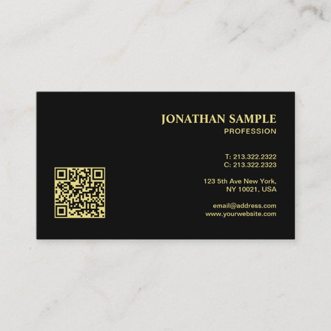 Professional Modern QR Code Minimal Black And Gold Business Card (Front)