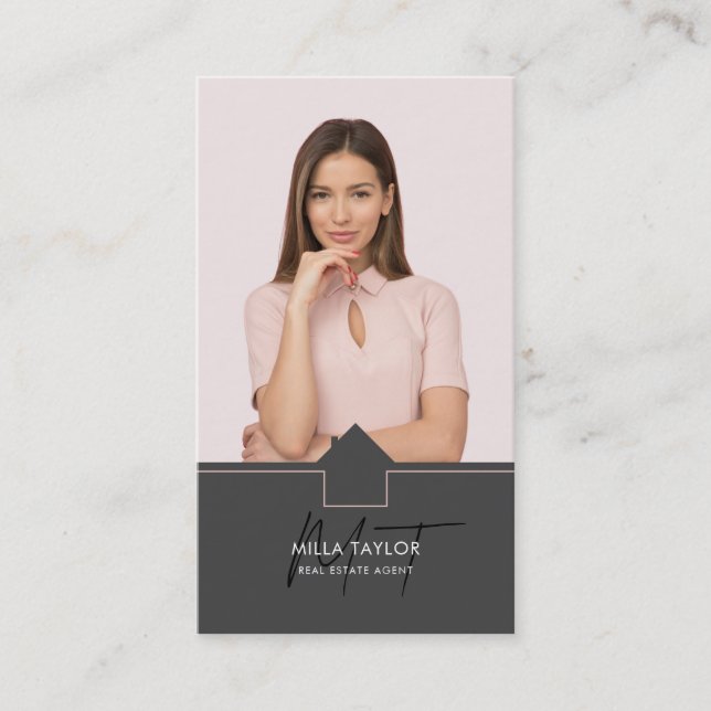 Professional Modern Real Estate Monogram Photo Business Card (Front)
