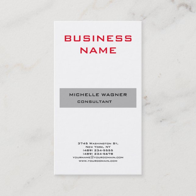 Professional Modern Red Grey White Minimalist Business Card (Front)