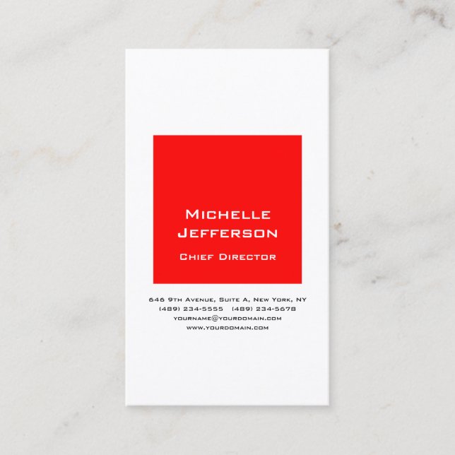 Professional Modern Red White Business Card (Front)