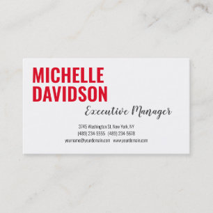 Professional Modern Red White Minimalist Plain Business Card