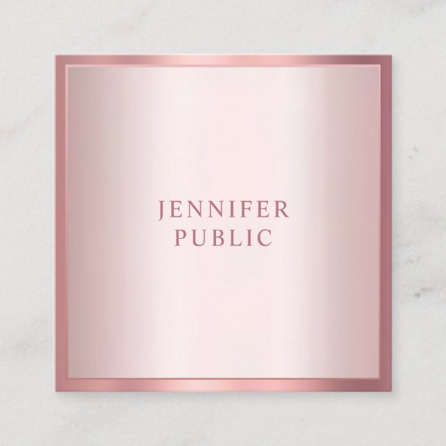 Professional Modern Rose Gold Chic Simple Template Square Business Card (Front)