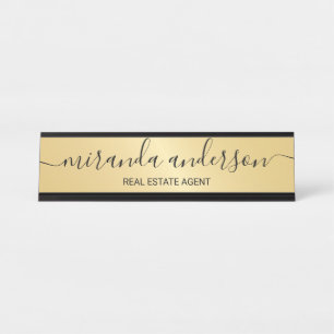 Professional Modern Script Black and Gold Desk Name Plate
