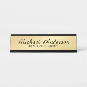 Professional Modern Script Black and Gold Desk Name Plate