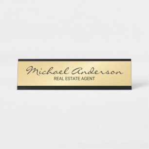 Professional Modern Script Black and Gold Desk Name Plate