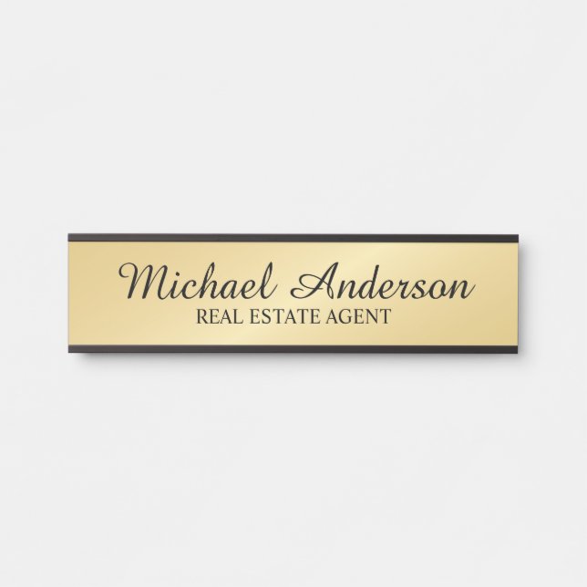 Professional Modern Script Black and Gold Door Sign (Front)
