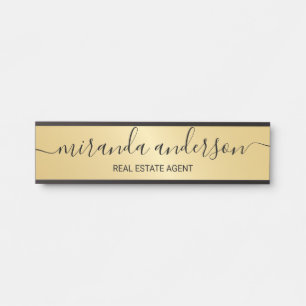 Professional Modern Script Black and Gold Door Sign