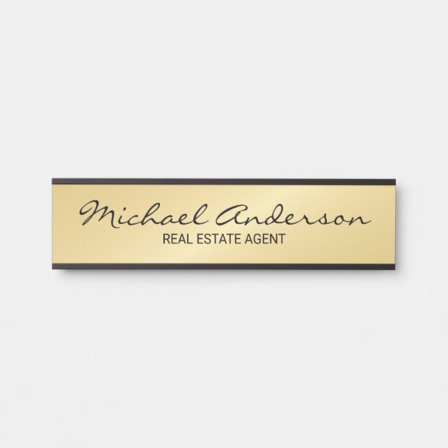 Professional Modern Script Black and Gold Door Sign (Front)