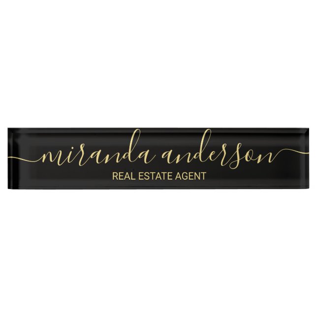Professional Modern Script Black and Gold Nameplate (Front)