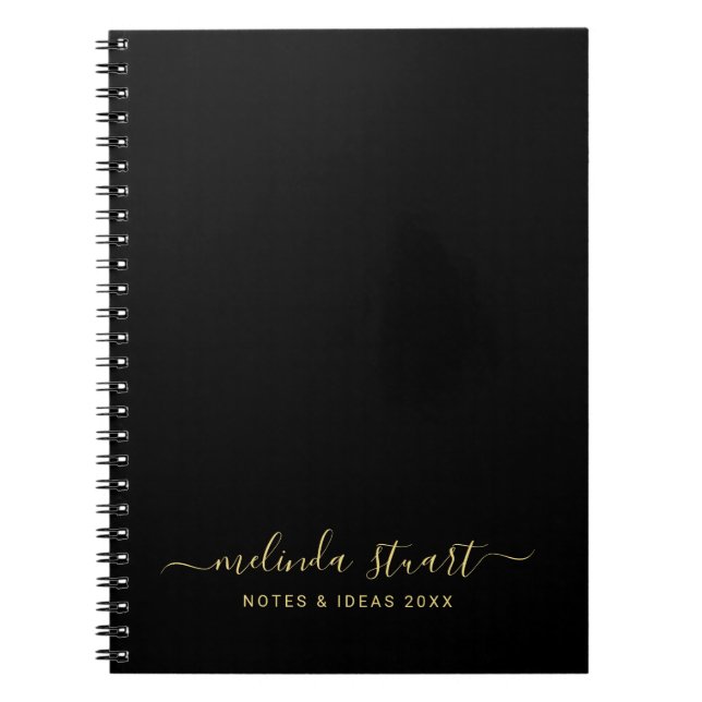 Professional Modern Script Black and Gold Notebook (Front)