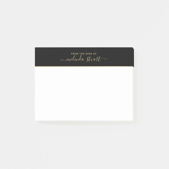 Professional Modern Script Black and Gold Post-it Notes (Front)