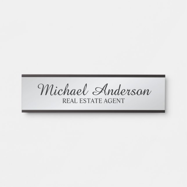 Professional Modern Script Black and Silver Door Sign (Front)
