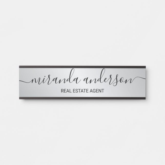Professional Modern Script Black and Silver Door Sign (Front)