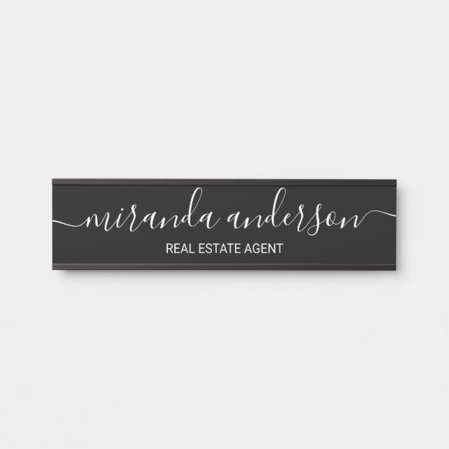 Professional Modern Script Black and White Door Sign (Front)