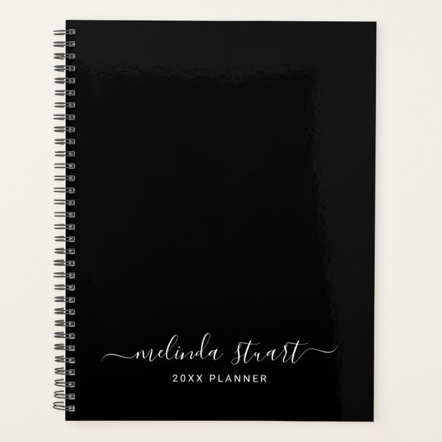 Professional Modern Script Black and White Planner (Front)