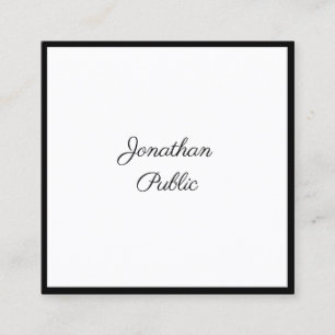 Professional Modern Script Black White Chic Plain Square Business Card