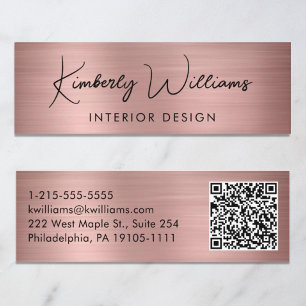 Professional Modern Script QR Code Rose Gold Mini Business Card