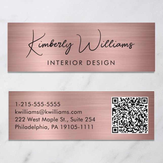 Professional Modern Script QR Code Rose Gold Mini Business Card (Creator Uploaded)