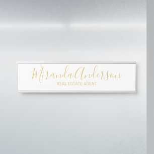 Professional Modern Script White and Gold Door Sign