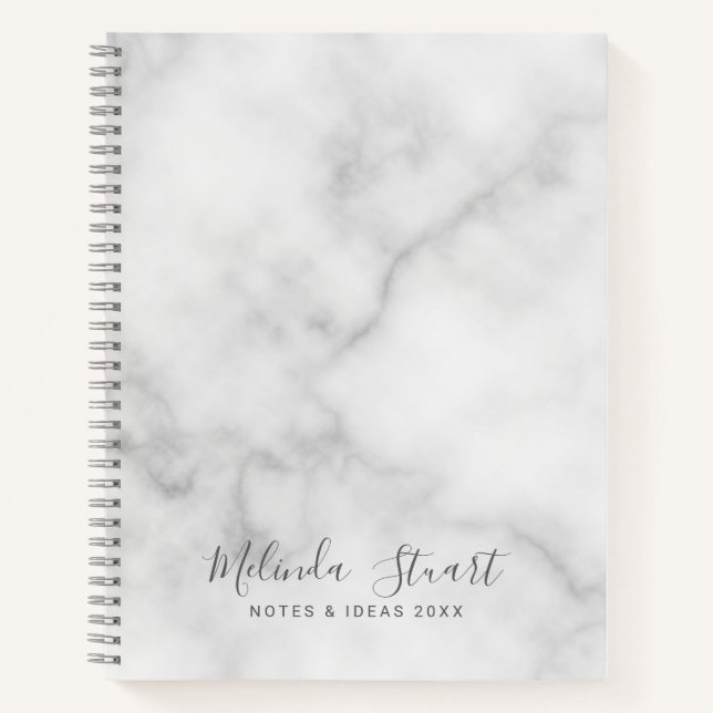 Professional Modern Script White Marble Notebook (Front)