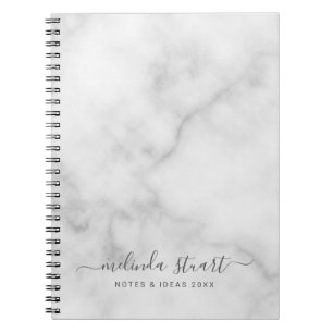 Professional Modern Script White Marble Notebook